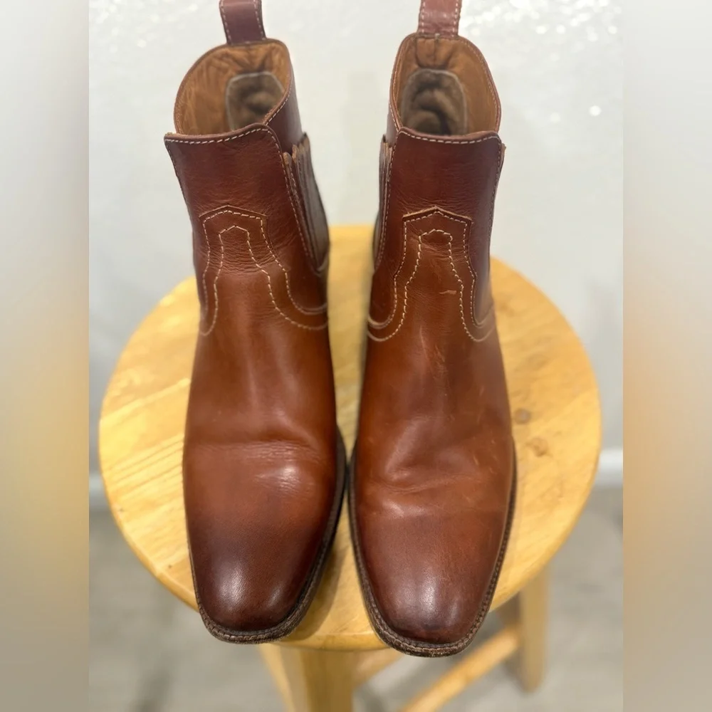 Vanessa Bruno Santiag Cognac Leather Western Ankle Boots – EU 37, US 6.5/7